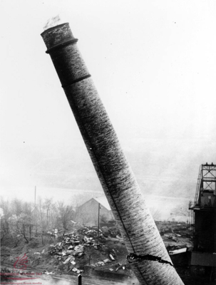 Demolition of a chimney stack at Ty Mawr Colliery